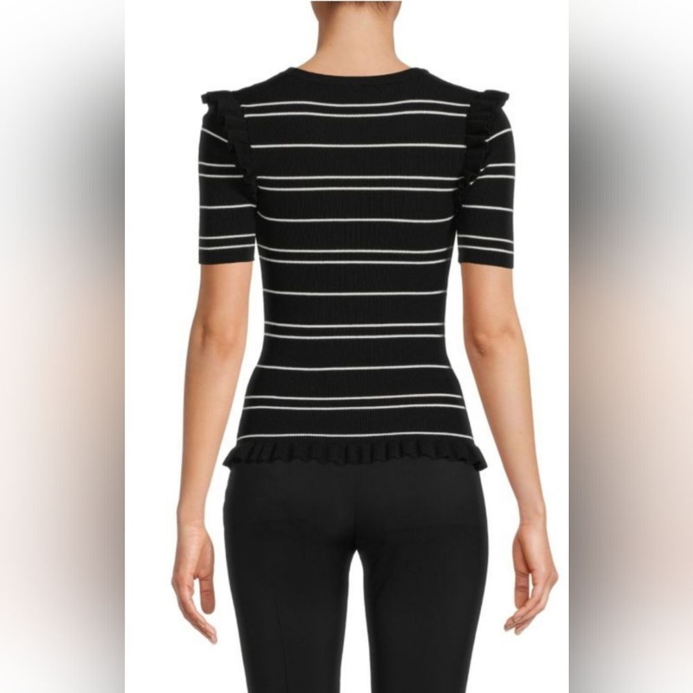 Laundry By Shelli Segal Striped Rib Ruffle Sweater - Picture 2 of 6
